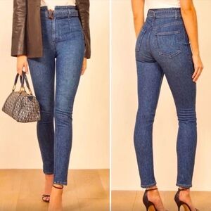 Reformation Kayo High & Skinny Jeans Stretch Denim Erie Wash Belted Womens Sz 23